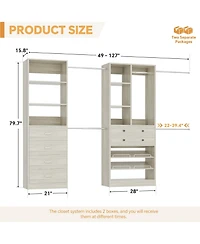 Aheaplus Wooden Closet System Set with 6 Drawers and 5 Hanging Rods Shelves