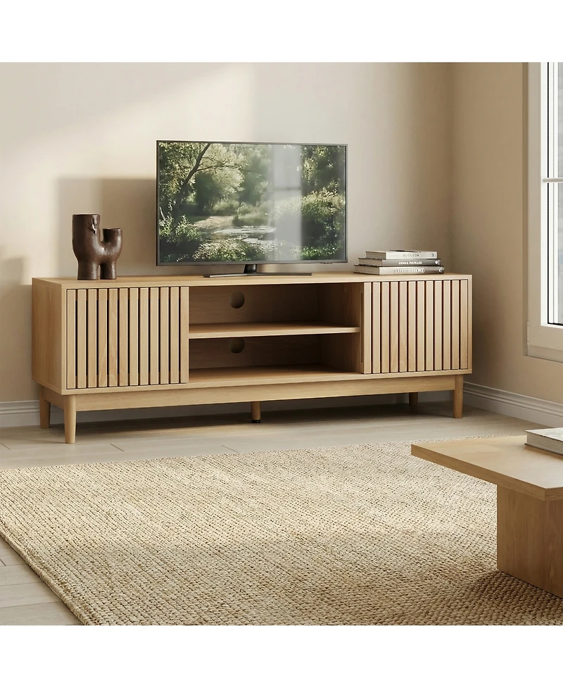 Boyel Living 55" Mid-Century Modern Tv Stand for 65 Inch TVs, Entertainment Center with Vertical Slats and Storage Media Console Table