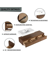 Sillysis Modern Floating Bathroom Vanity with Resin Sink, Three Drawers, Double Wall Mounted Side Cabinets for Ample Storage