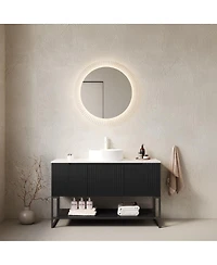 Sillysis 48 Inch Modern Bathroom Vanity with Ceramic Vessel Sink, Sintered Stone Countertop, Soft Close Doors