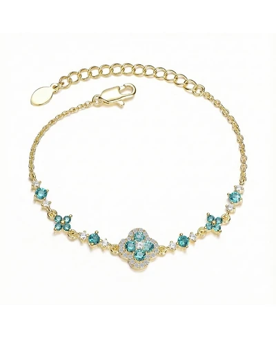 GiGiGirl Radiant 14K Gold Plated Cz Clover and Floral Charms Bracelet