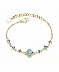 GiGiGirl Radiant 14K Gold Plated Cz Clover and Floral Charms Bracelet