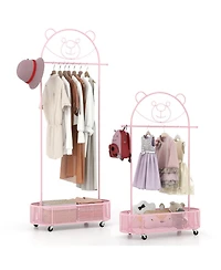 Gouun Kids Clothes Rack with 3 Adjustable Heights and Rolling Wheels Storage
