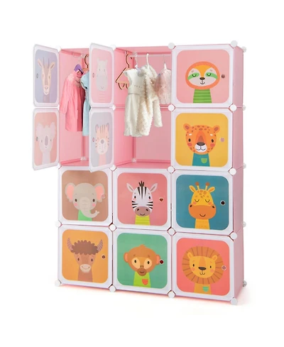 Gouun 12-Cube Kids Wardrobe Closet Hanging Section Doors Storage Organizer