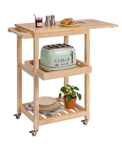 Best Choice Products Rolling Kitchen Island Cart with Drop Leaf Extension, Solid Wood, Tray, Shelf, Wheels