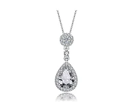 Genevive Modern White Gold Plated Cz Vintage Teardrop Pendant Necklace