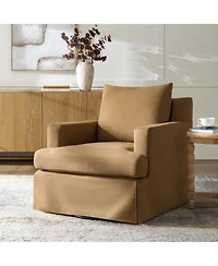Hulala Home Epirus 33" Wide Farmhouse Slipcovered Swivel Rocking Armchair with Down Blend Fill
