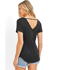 Hello Miz Maternity Short Sleeve V Neck Top with Back Strap Detail
