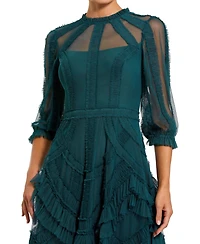 Mac Duggal Women's Sleeve Tiered Ruffle Mesh Gown