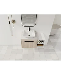 Sillysis Wall Mounted Bathroom Vanity with Ceramic Vessel Sink, Side Storage Shelf, Soft Close Doors
