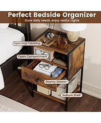 Gymax Nightstand with Charging Station Bedside Table with Usb Ports and Outlets