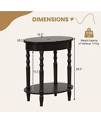 Gouun 2-Tier Oval Side Table with Storage Shelf and Solid Wood Legs