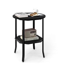 Gymax Round End Table 2-Tier Night Stand w/Storage Shelf Industrial Bedside Rustic