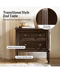 Hulala Home Irene Transitional 28''W 2 Drawer End Table with Charging Station