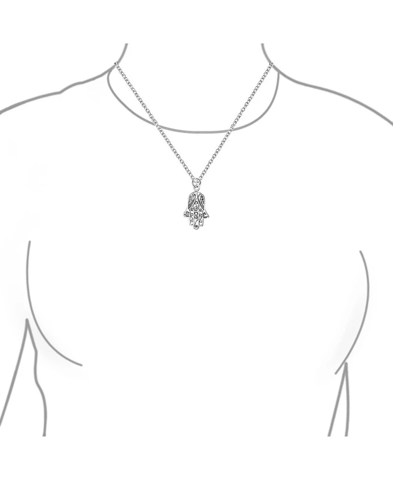 Bling Jewelry Yoga Amulet Fatima Hand Of God Hamsa Pendant Necklace Filigree .925 Sterling Silver