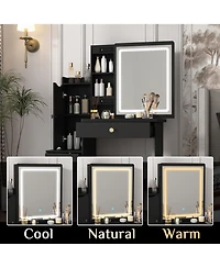Homsee 52-Inch Vanity Desk with Matching Stool - Modern Makeup Table Led Light & Sliding Mirror | 2-in-1 Dresser Nightstand Combo