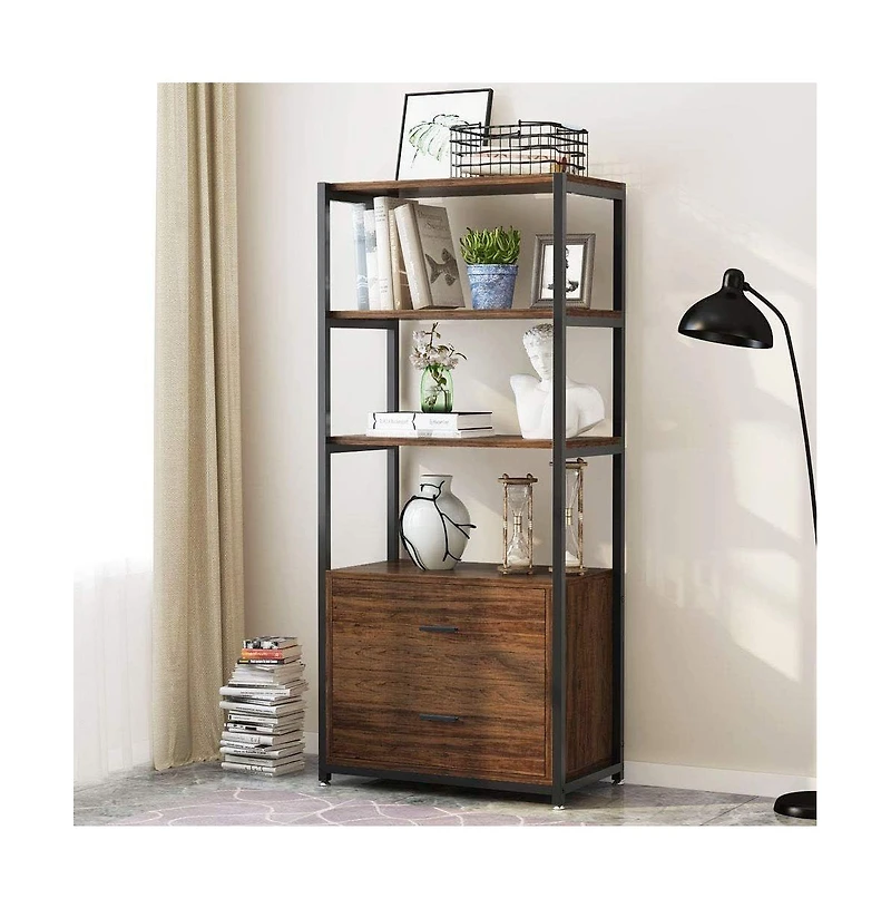 Slickblue Multi-Tier Bookshelf with 2 Drawers for Office, Bedroom, or Living Room
