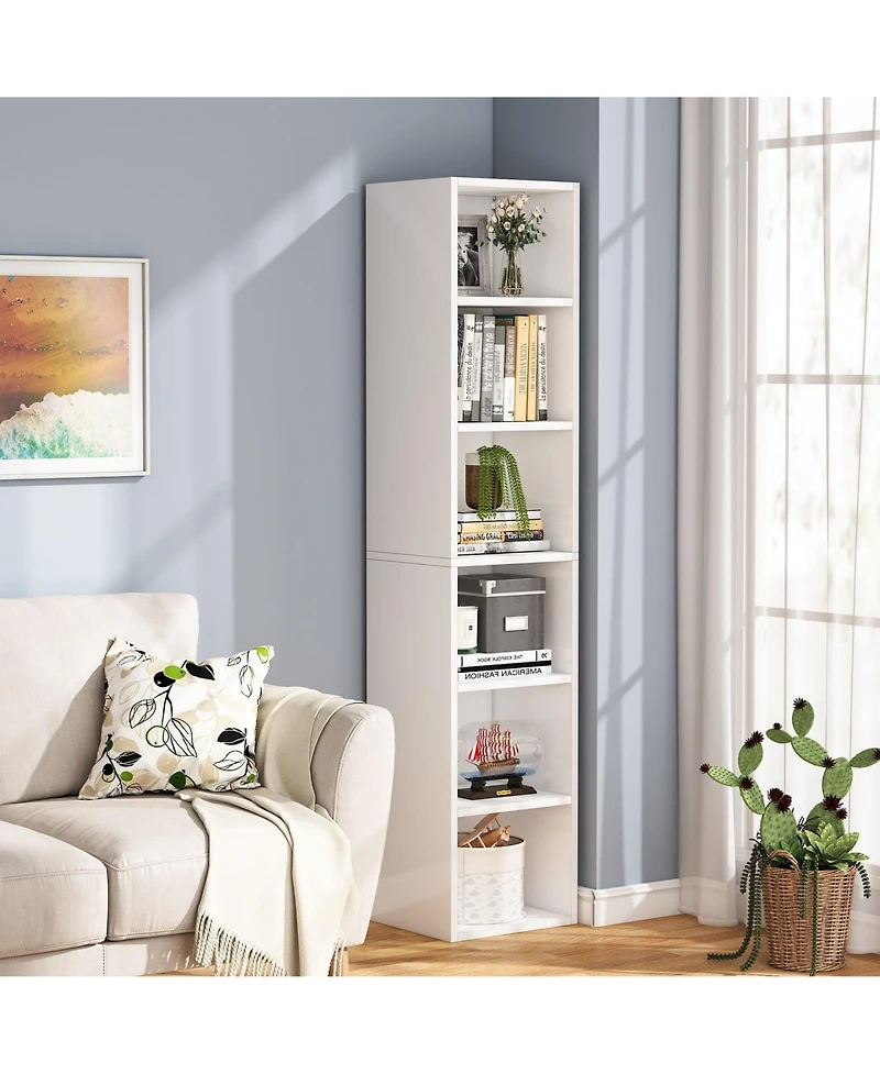 Slickblue Modern 6-Tier Corner Bookcase with Narrow Cube Shelves