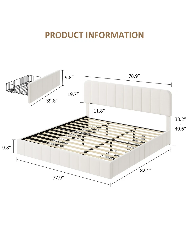 homfan Velvet Platform Bed Frame Channel Tufted Wingback Headboard Upholstered Wood Slats No Box Spring