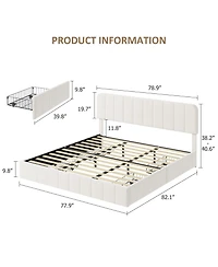homfan Velvet Platform Bed Frame Channel Tufted Wingback Headboard Upholstered Wood Slats No Box Spring