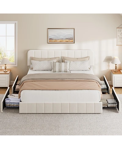 homfan Velvet Platform Bed Frame Channel Tufted Wingback Headboard Upholstered Wood Slats No Box Spring