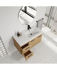 Sillysis 36 Inch Wall Mounted Bathroom Vanity with Drawers, Resin Sink, Soft Close Doors