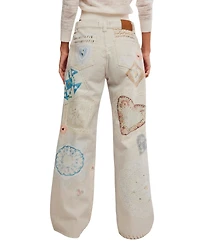Free People Women's Printed Straight-Leg Jeans