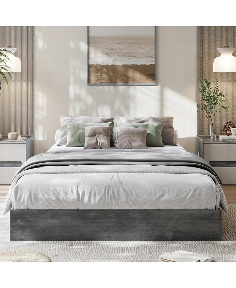 gaomon Wood Platform Bed Frame, Low Profile Bed Frame Without Headboard, Wood Slat Support, No Box Spring Needed