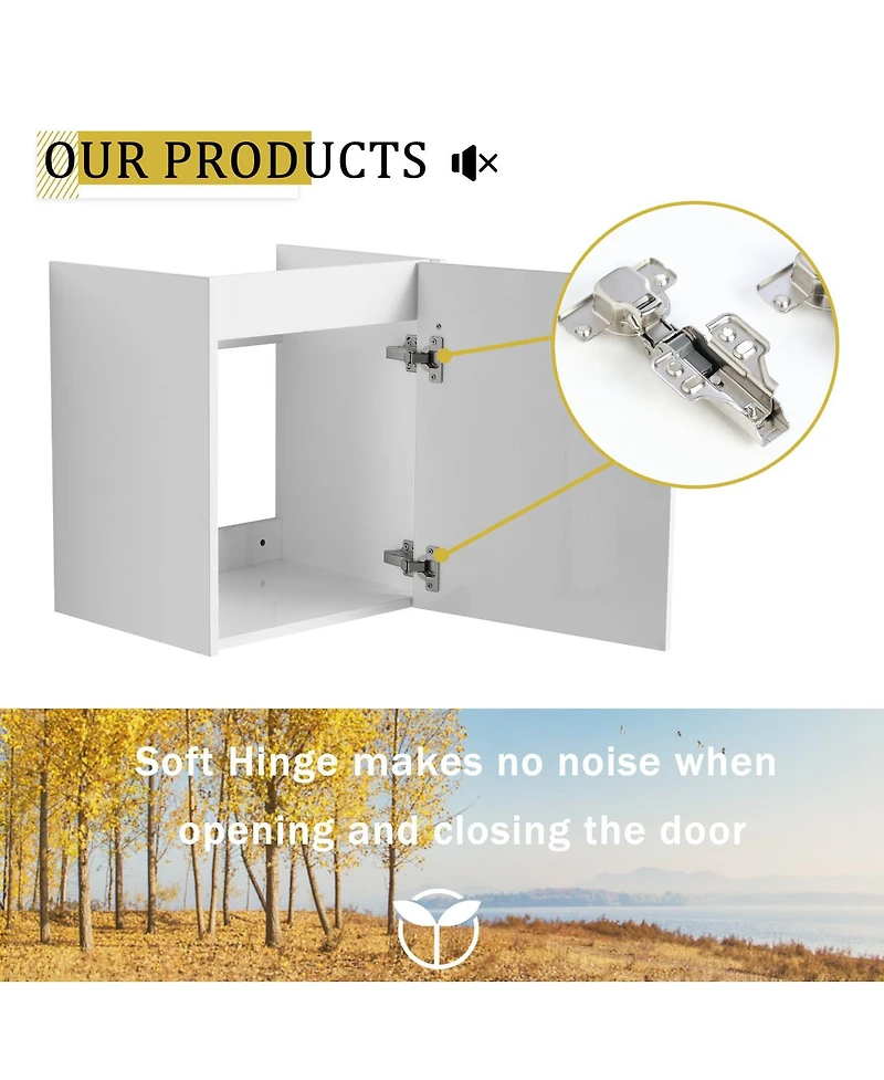 Sillysis Wall Mounted Bathroom Vanity with Ceramic Sink, Soft Close Door, Modern Floating Cabinet for Small Spaces