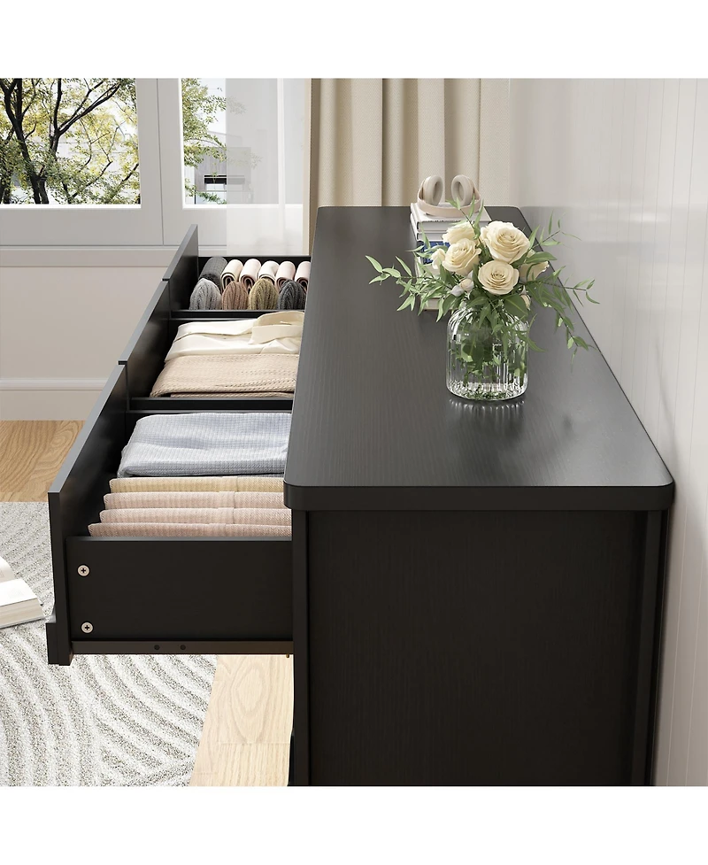 Aheaplus Wooden 9 Drawers Dresser Storage Cabinet with Scalloped Front