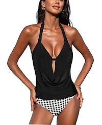 Cupshe Women's V-Neck Adjustable Straps Tankini Set