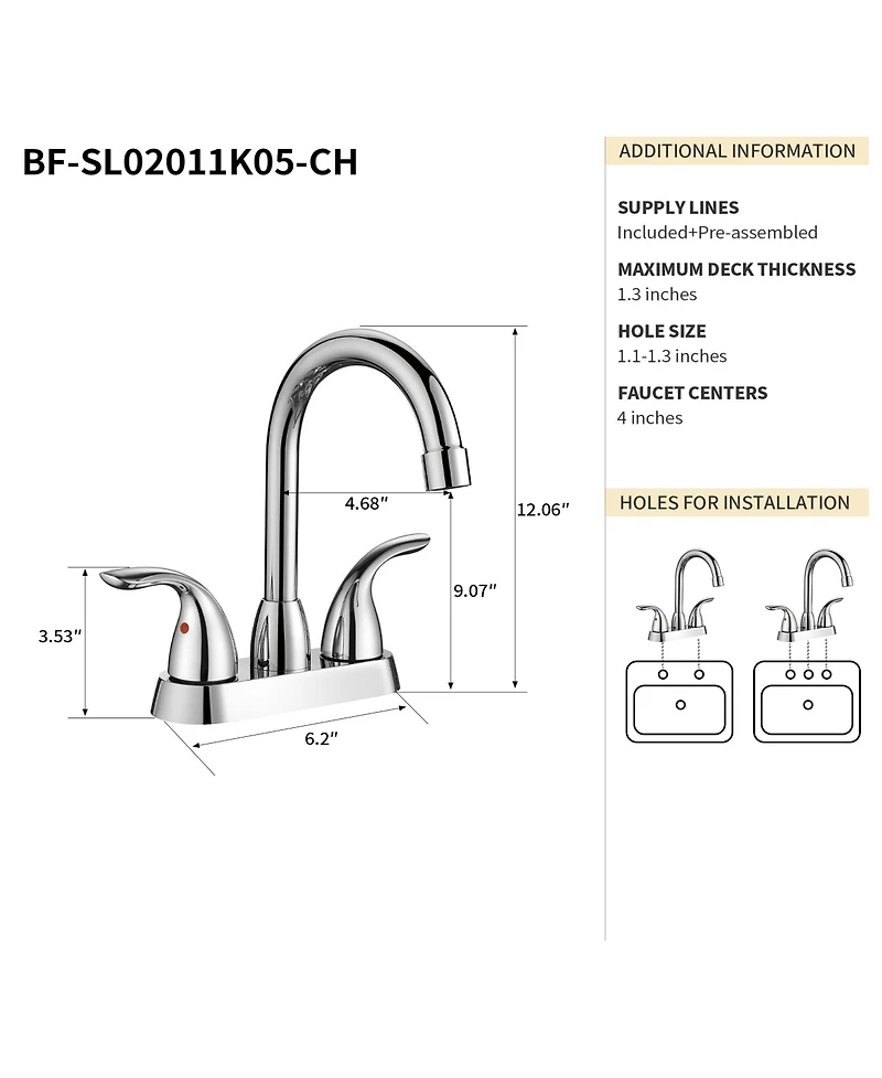 Phying Bothwa Home 12.06" Cupc Certified 2-handle Bathroom Sink Faucet