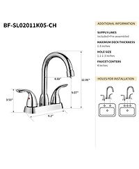 Phying Bothwa Home 12.06" Cupc Certified 2-handle Bathroom Sink Faucet