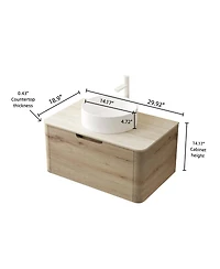 Sillysis Wall Mounted Bathroom Vanity with Ceramic Round Basin, Sintered Stone Top, Soft Close Drawer, Available in 24 30 36 Inch