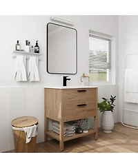 Sillysis Freestanding Bathroom Vanity with Ceramic Sink, Modern Soft Close Drawers, Open Storage Shelf, Plywood Base