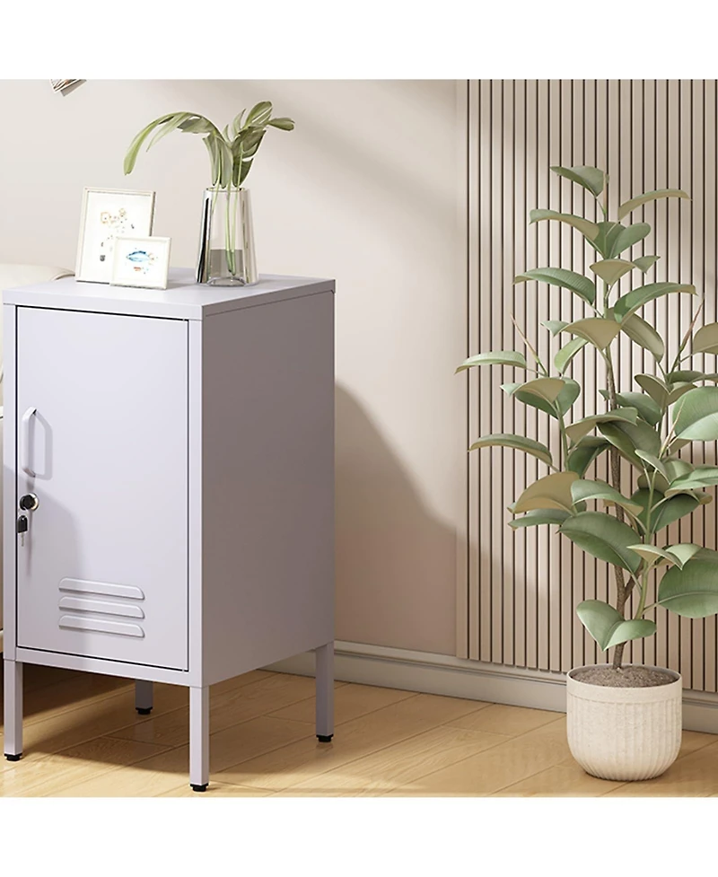 homfan Furniture Modern Metal Bedside Locker with Lockable Door, 2 Adjustable Shelves, Easy-Assembly Storage Cabinet