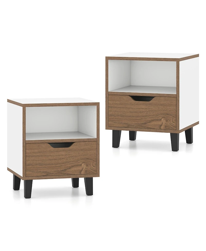 Slickblue Nightstand Set of 2 with Drawer and Open Storage Shelf