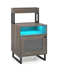 Slickblue Nightstand with Led Lighting, Top Tray, Open Compartment & Cabinet Storage