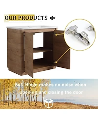 Sillysis Freestanding Bathroom Vanity with Ceramic Sink, Modern Plywood Cabinet, Soft Close Doors