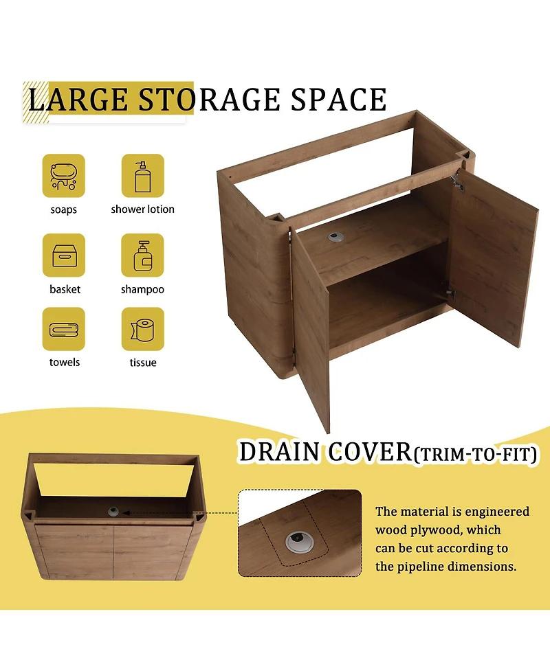 Sillysis Freestanding Bathroom Vanity with Ceramic Sink, Modern Plywood Cabinet, Soft Close Doors, Ample Storage