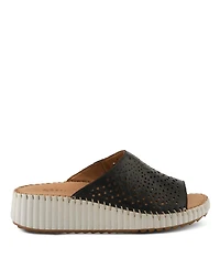 Spring Step Women's Rhydian Slip-On Leather Wedge Sandals - Perforated Flower Design, Cushioned Footbed