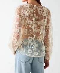 Guess Women's Pelari Long-Sleeve Sequin Top
