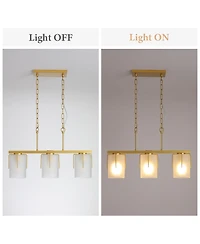 Midola Modern 3-Light Linear Chandelier, E26 Base, Adjustable Height Pendant Light with Frosted Glass Shades, Kitchen Island Lighting