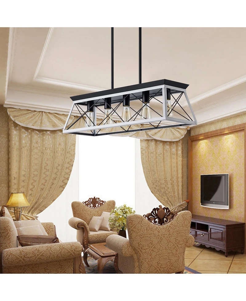 Midola 32" Industrial 5-Light Pendant Chandelier, Modern Metal Cage Design, Adjustable Hanging Light for Dining Room, Kitchen, Living Room