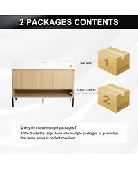 Sillysis 47 Inch Freestanding Bathroom Vanity with Resin Basin, Double Doors, Large Storage, Open Shelf for Modern Bathrooms