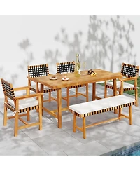 Sugift 6-Piece Farmhouse Acacia Wood Patio Dining Furniture Set