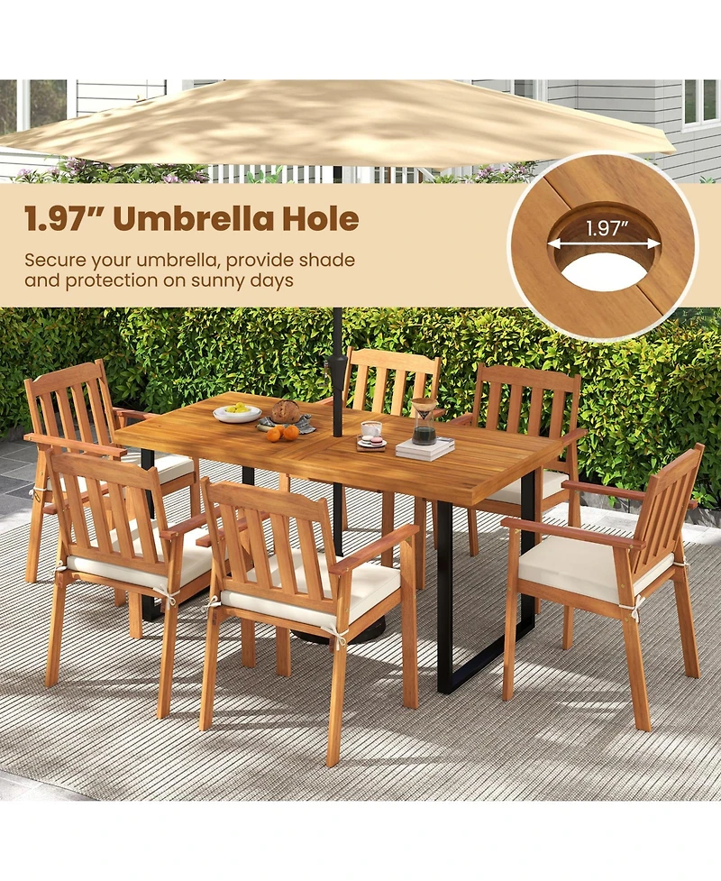 Sugift 3-Piece Acacia Wood and Metal Patio Dining Table Set