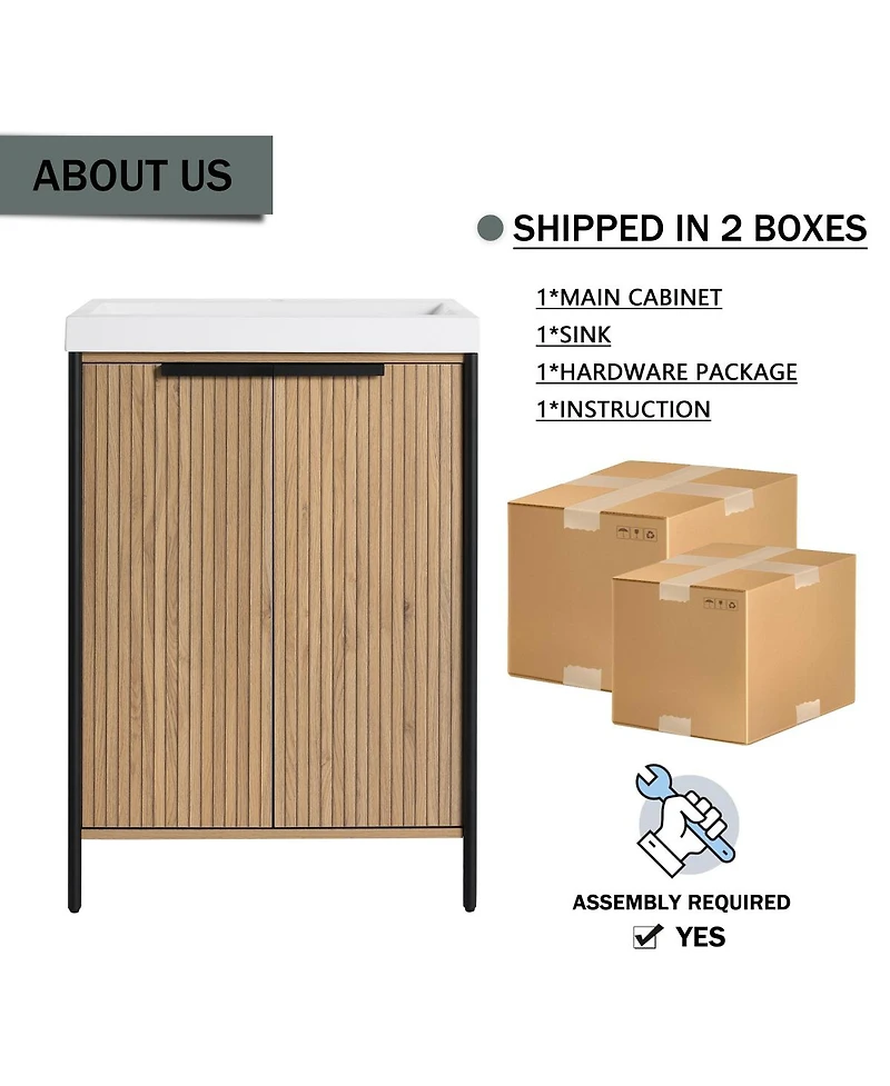 Sillysis Modern Freestanding Bathroom Vanity with Resin Sink, Soft Close Door, Adjustable Shelf, Plywood Cabinet