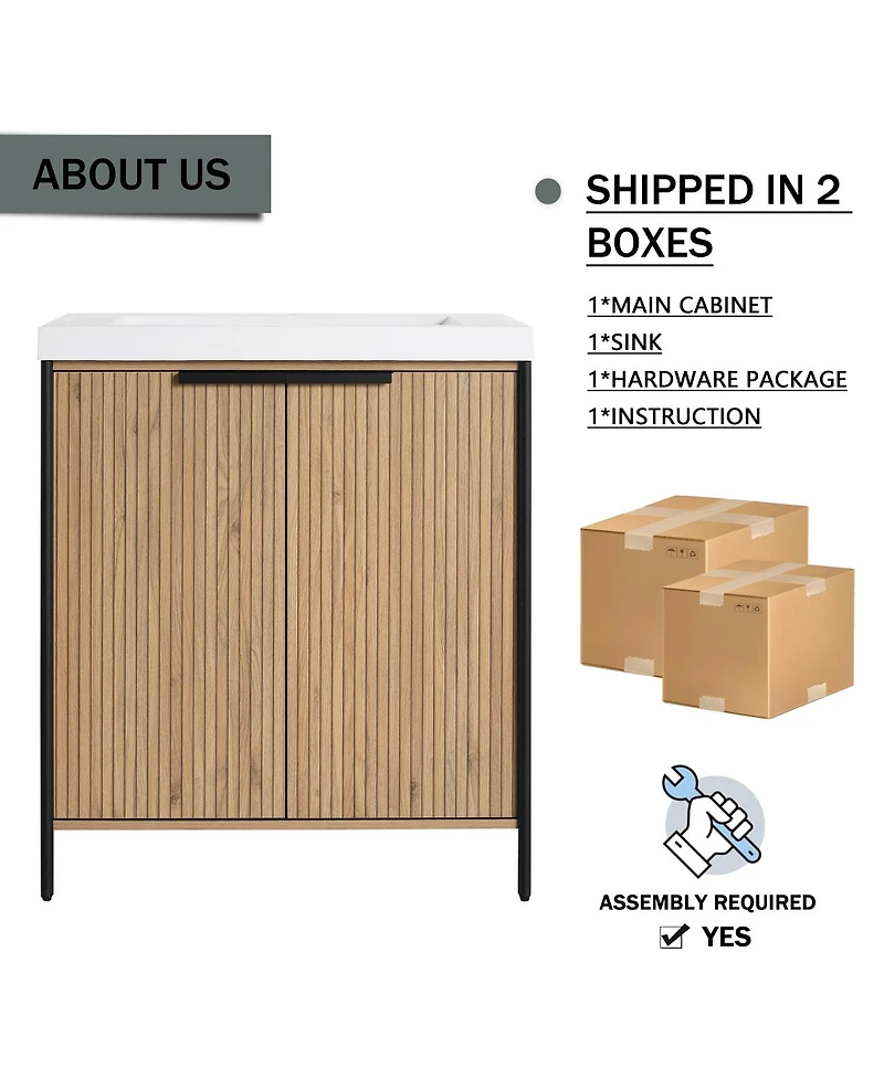 Sillysis Modern Freestanding Bathroom Vanity with Resin Sink, Soft Close Door, Adjustable Shelf, Plywood Cabinet