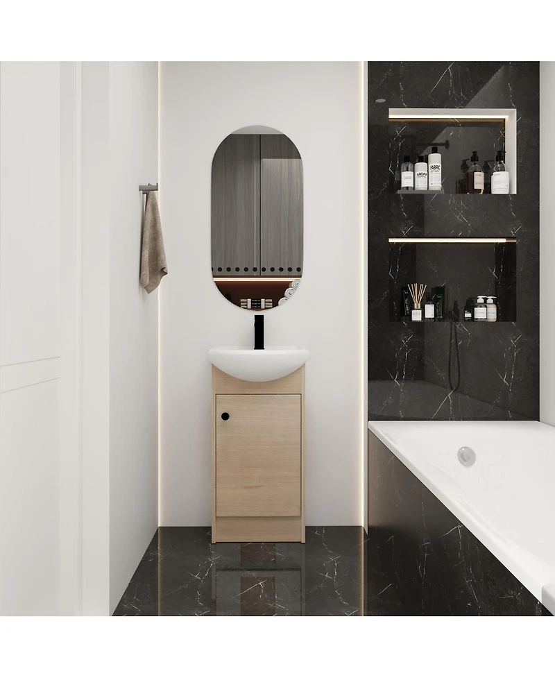 Sillysis 18 Inch Freestanding Bathroom Vanity with Ceramic Sink, Soft Close Door, Adjustable Storage Shelf for Small Spaces